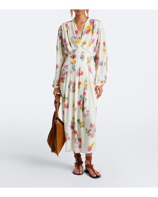 Isabel Marant Metallic Floral Pleated Satin Midi Dress