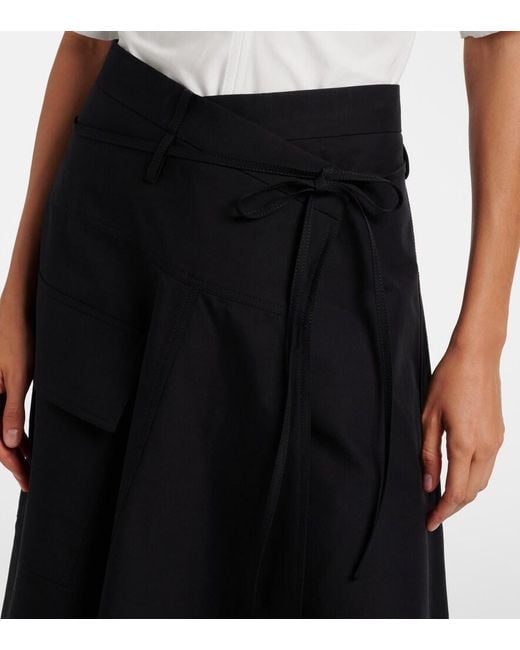 Bottega Veneta Black Asymmetric Cotton Midi Skirt