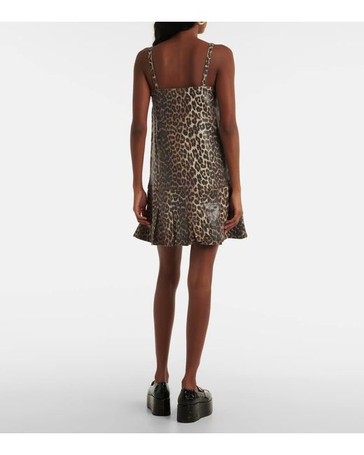 Ganni Brown Leopard-Print Denim Minidress
