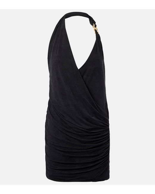 Balmain Black Draped Halterneck Jersey Minidress
