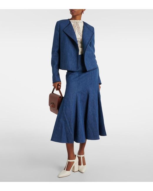 Gabriela Hearst Blue Amy Flared Cotton And Linen Midi Skirt