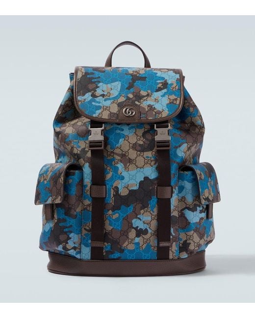 Mochila Large De Lona Gg Estampada Gucci de hombre de color Blue