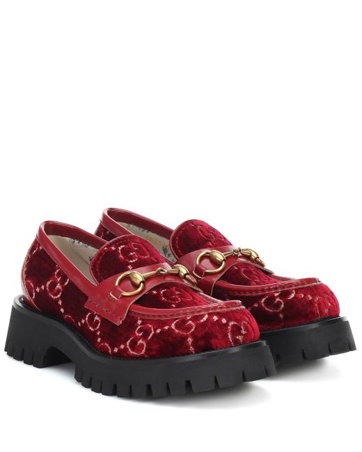 Gucci Red GG Velvet Lug Sole Loafers