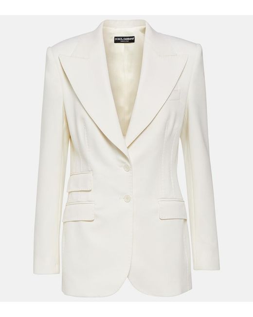 Dolce & Gabbana White Wool-Blend Blazer
