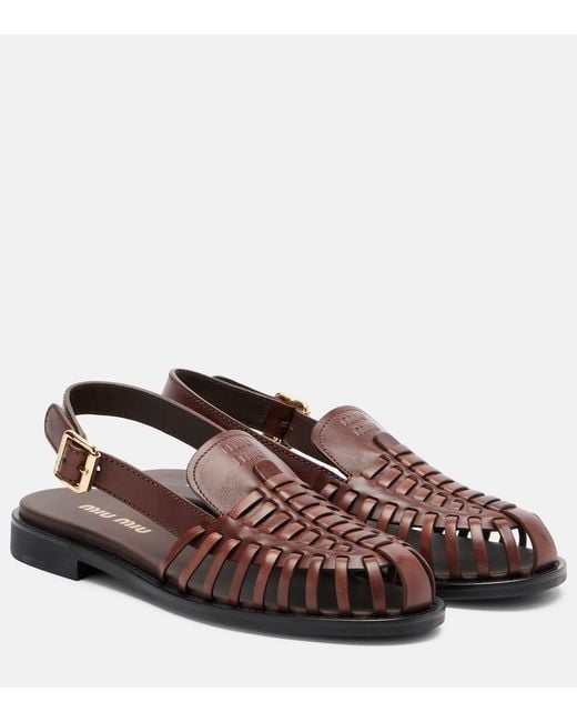 Miu Miu Brown Leather Slingback Fisherman Sandals