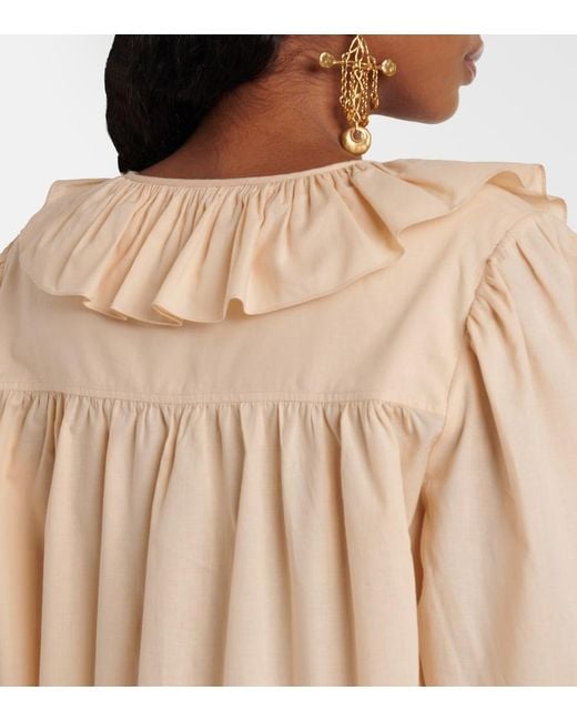 Chloé Natural Ruffled Cotton Voile Blouse