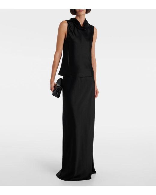 Leset Black Barb Satin Maxi Skirt