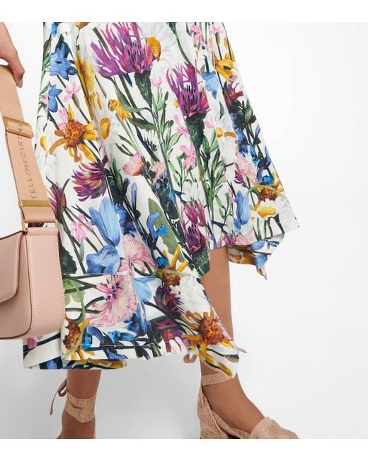 Stella McCartney Blue Floral Satin Midi Dress