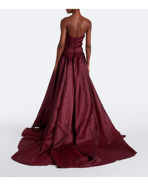 Marmar Halim Red Draped Strapless Bustier Gown