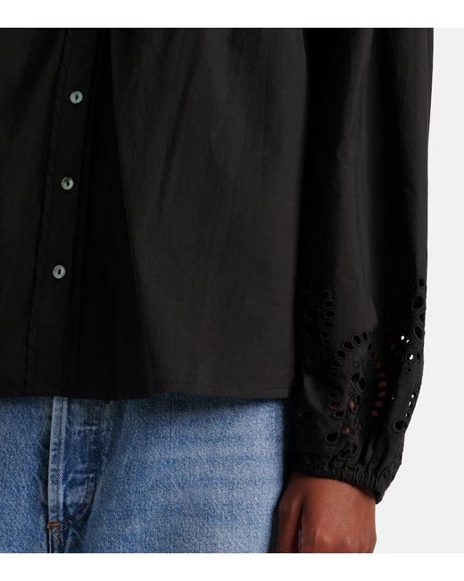Blusa Carden De Algodon Con Bordado Ingles Velvet de color Black