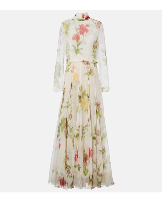 Oscar de la Renta Metallic Floral Silk Chiffon Gown