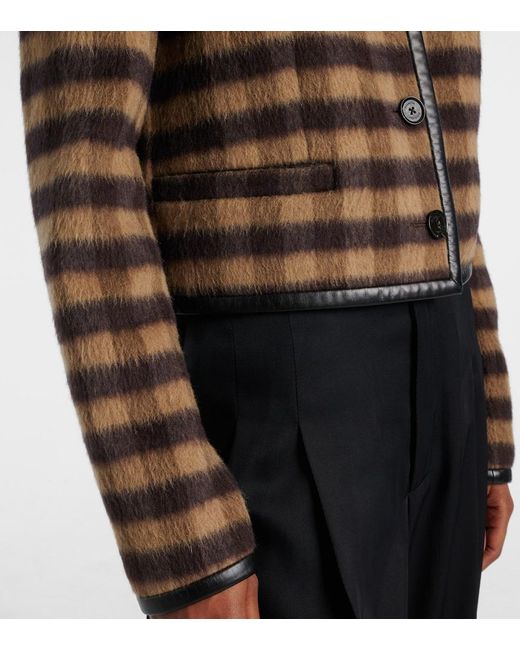 Proenza Schouler Brown Checked Leather-Trimmed Wool-Blend Jacket