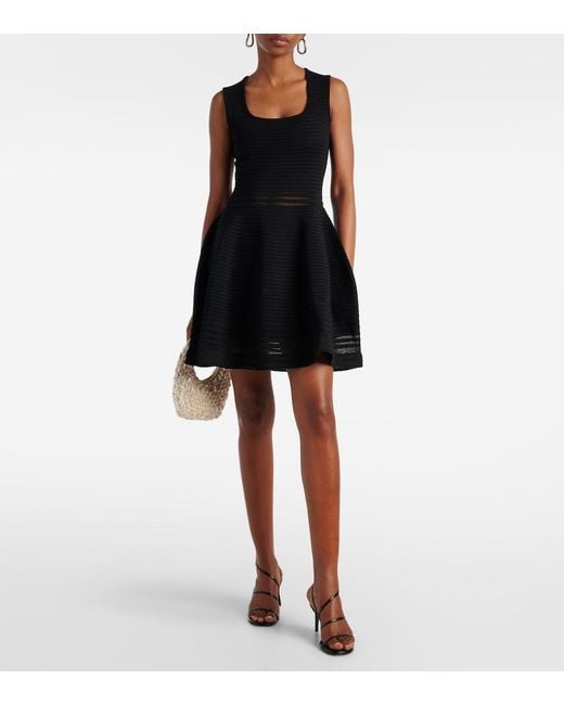 Jonathan Simkhai Black Lottie Ribbed-Knit Sheer Minidress