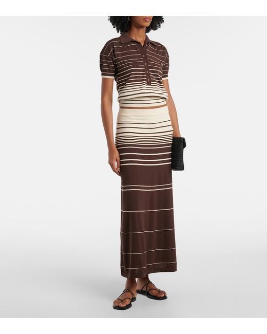 Faithfull The Brand Brown Accordion Striped Cotton-Blend Maxi Skirt