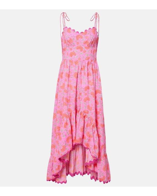 Juliet Dunn Pink Asymmetric Floral Cotton Midi Dress