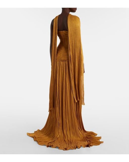 Marmar Halim Metallic Peplum Ruched Gown