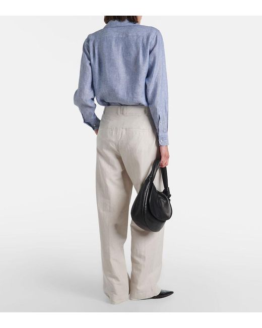 Vince White High-Rise Cotton-Blend Wide-Leg Pants