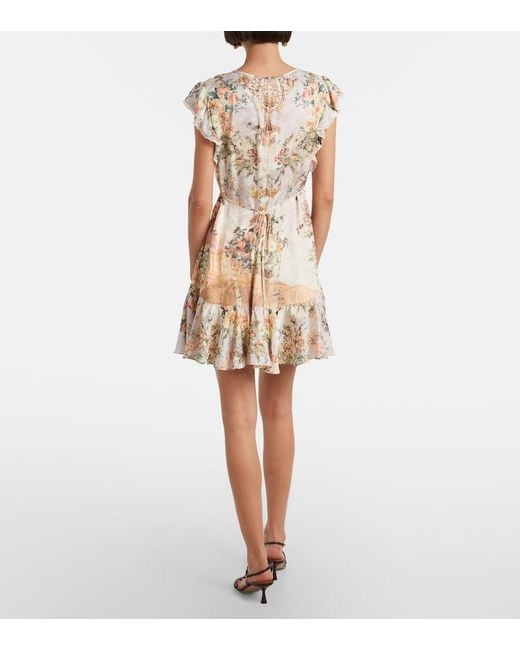 Camilla Natural Embellished Floral Lace-Trimmed Minidress