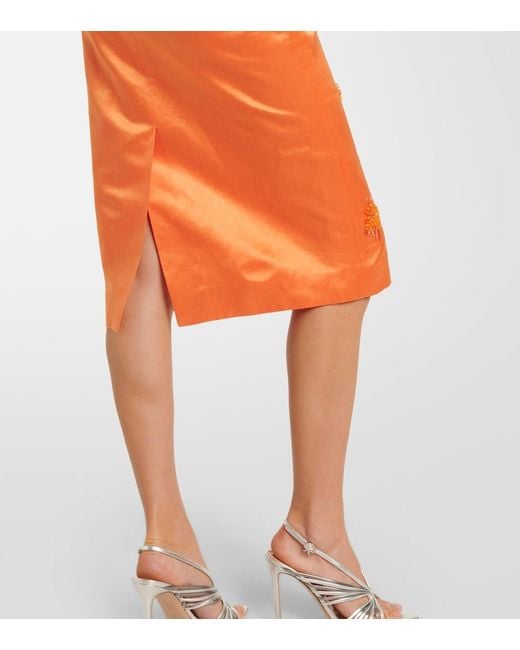 ShuShu/Tong Orange Embellished Linen And Silk Slip Skirt