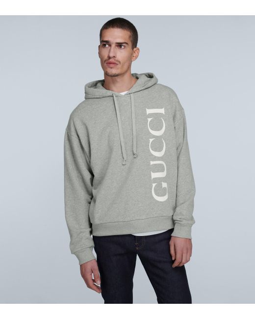 Gucci Logo-print Cotton-jersey Drawstring Hoody in Grey (Gray) for Men ...