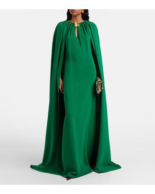 Oscar de la Renta Green Cyclamen Silk-Blend Georgette Kaftan