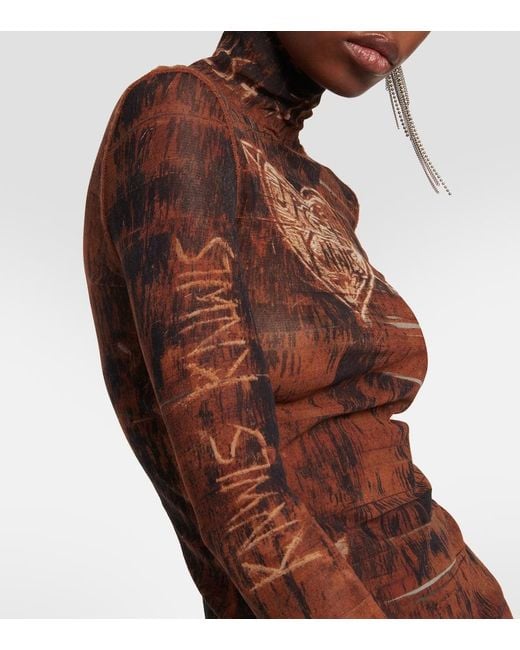 Jean Paul Gaultier Brown X Knwls Printed Mesh High-Neck Top