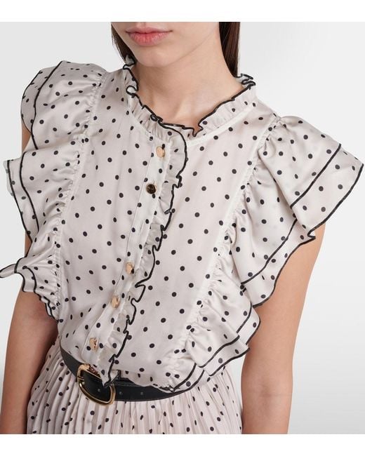 Self-Portrait White Belted Polka-Dot Pleated Midi Dress