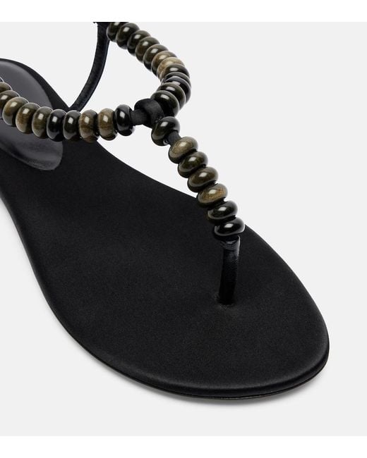 Le Monde Beryl Black Beaded Satin Thong Sandals