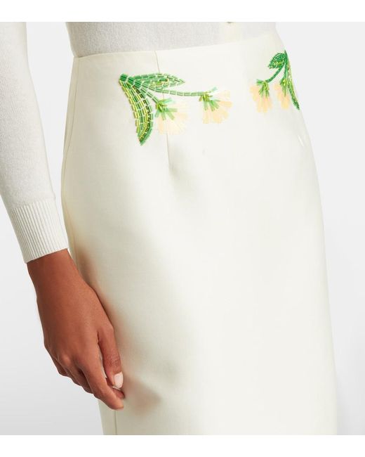 LEO LIN Natural Quinn Embellished Wool And Silk Midi Skirt