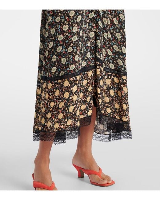 Rixo Multicolor Raven Printed Crepe De Chine Midi Dress