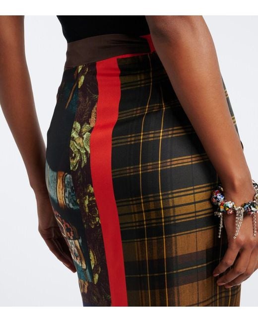 Dries Van Noten Red Printed Silk Twill Wrap Skirt