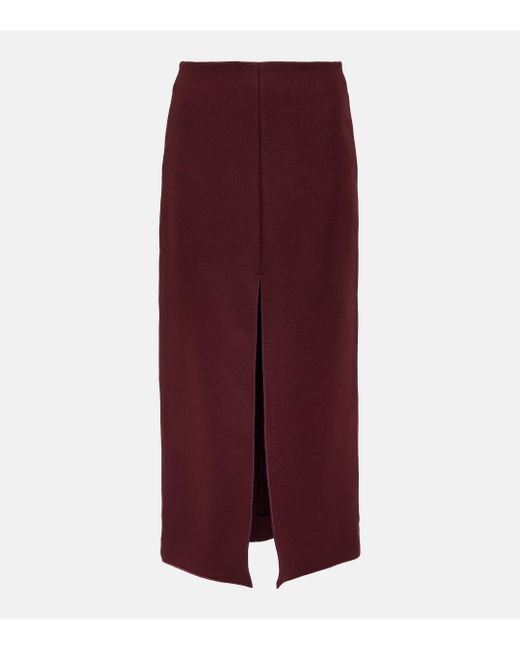Patou Purple Front-slit Wool-blend Midi Skirt