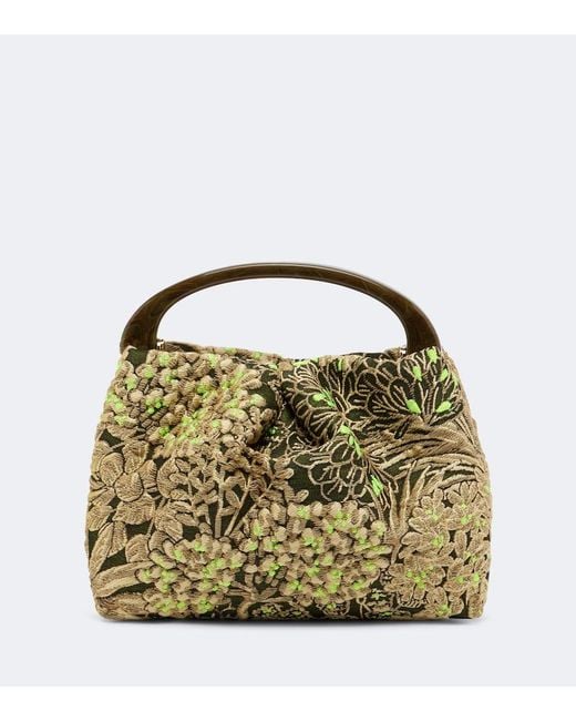 Dries Van Noten Metallic Small Floral Jacquard Top-Handle Bag