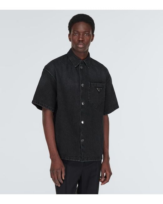 Prada Black Denim Triangle Shirt for men