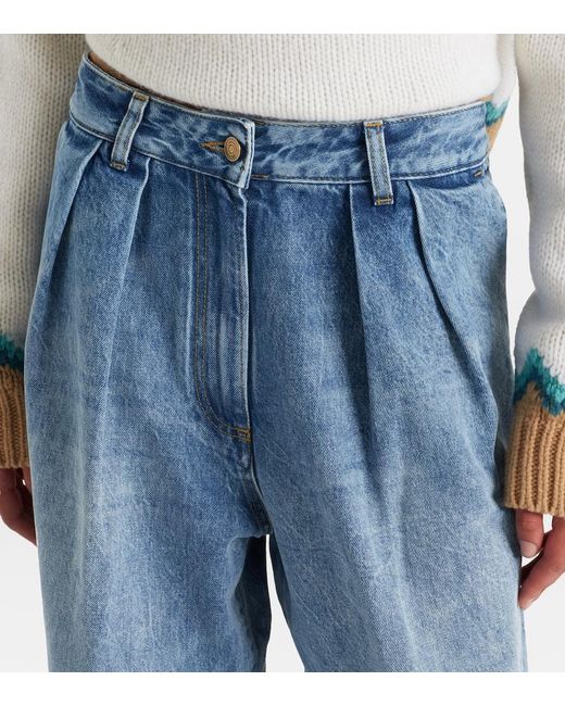 Alanui Blue Sunny Crochet Wide-Leg Jeans