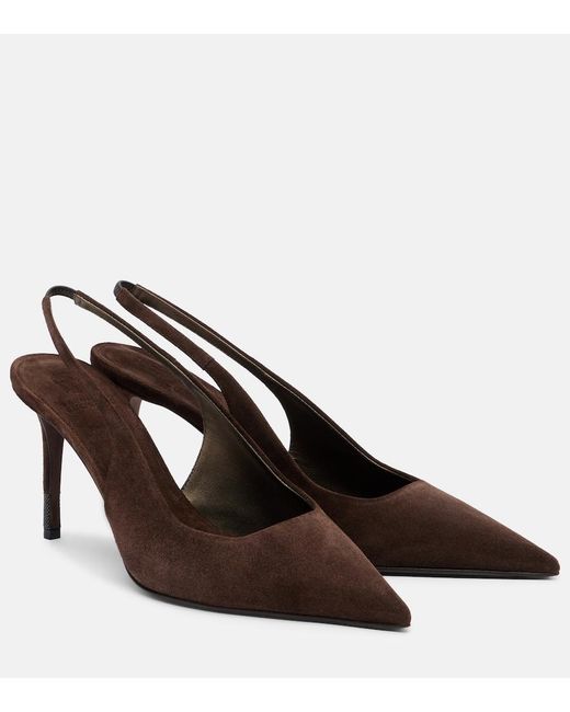 Brunello Cucinelli Brown Monili Suede Slingback Pumps