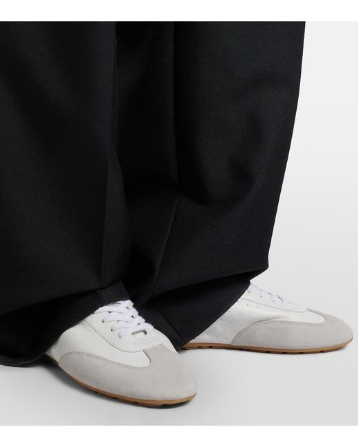 Saint Laurent White Lewis Suede-Trimmed Leather Sneakers