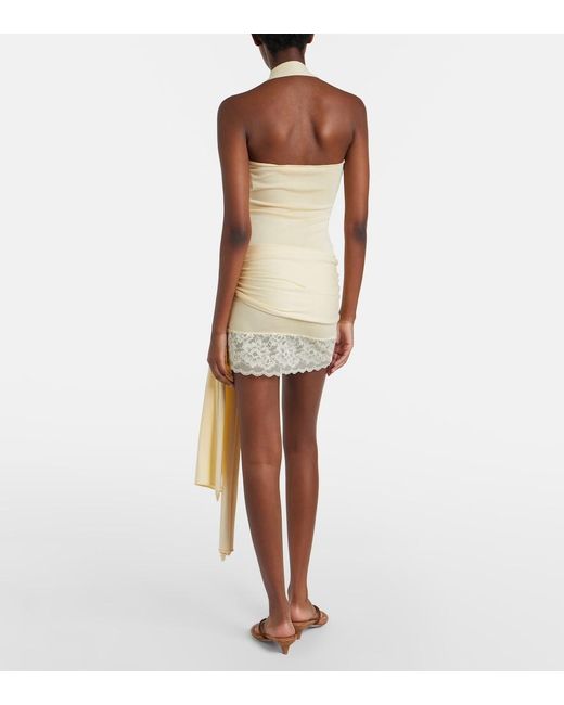 AYA MUSE Natural Lace-Trimmed Halterneck Silk And Cotton Minidress