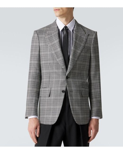Tom Ford Gray Checked Wool-Blend Suit Jacket for men