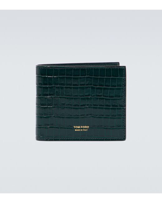 Tom Ford Green Croc-effect Leather Bifold Wallet for men