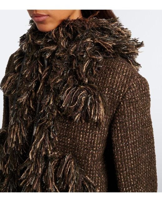 Sacai Black Fringed Wool-Blend Tweed Jacket