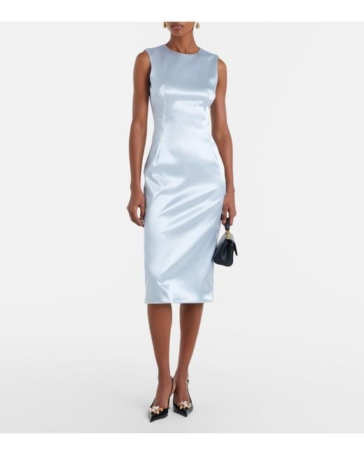 Dolce & Gabbana Blue Satin Midi Dress