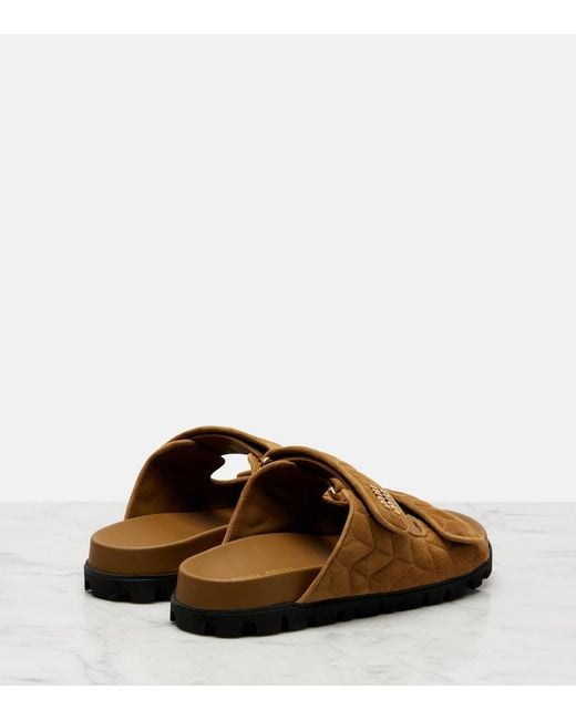 Miu Miu Brown Quilted Suede Slides