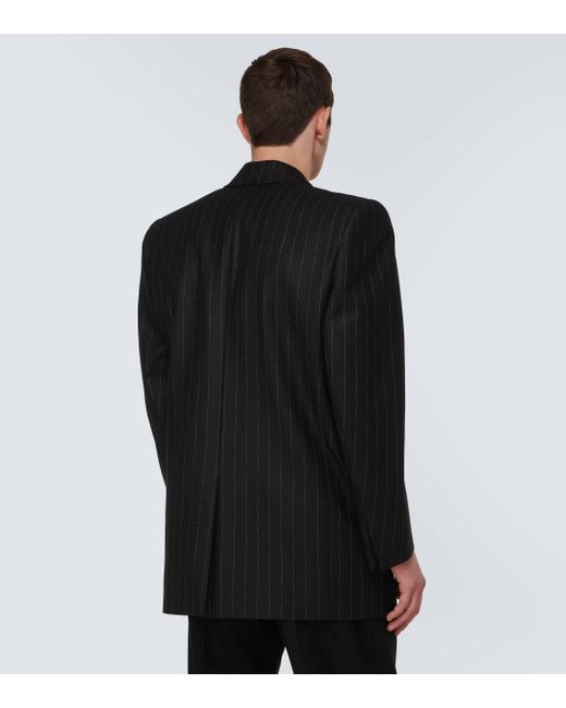 Saint Laurent Black Pinstripe Oversized Wool Blazer for men