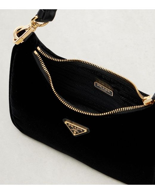 Prada Black Re-Edition Mini Velvet Shoulder Bag