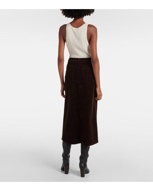 FRAME Black Corduroy Button-Front Midi Skirt
