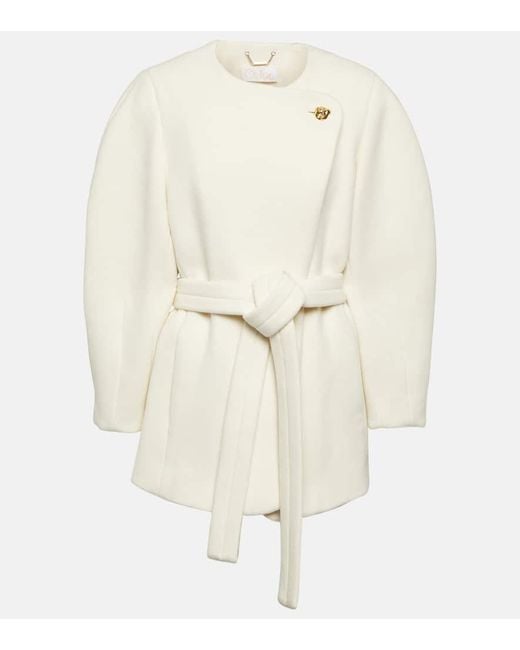 Chloé White Belted Wool-blend Coat