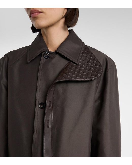 Bottega Veneta Black Intrecciato Leather-Trimmed Trench Coat