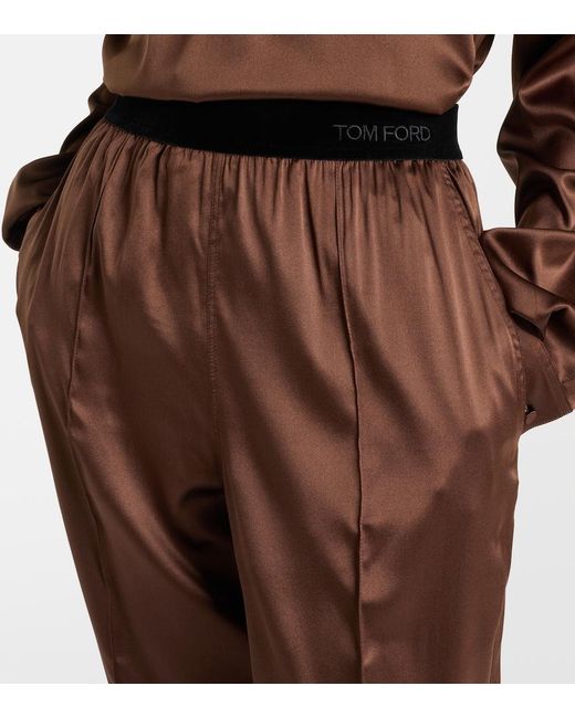 Tom Ford Brown Silk-Blend Straight Pants