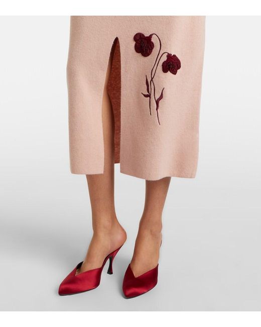 Erdem Pink Floral-Applique Knitted Midi Skirt